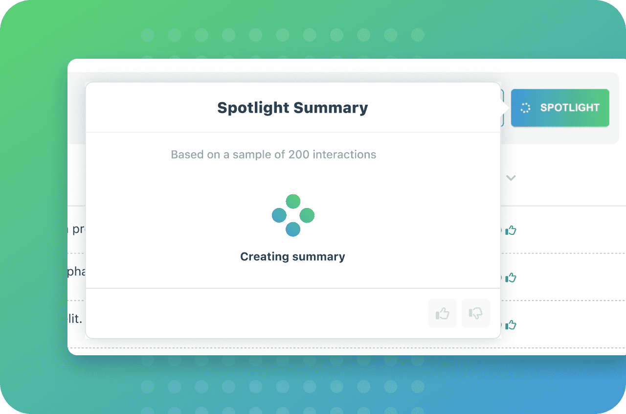 Spotlight summary using Gen AI to analyse hundreds of conversations at once.